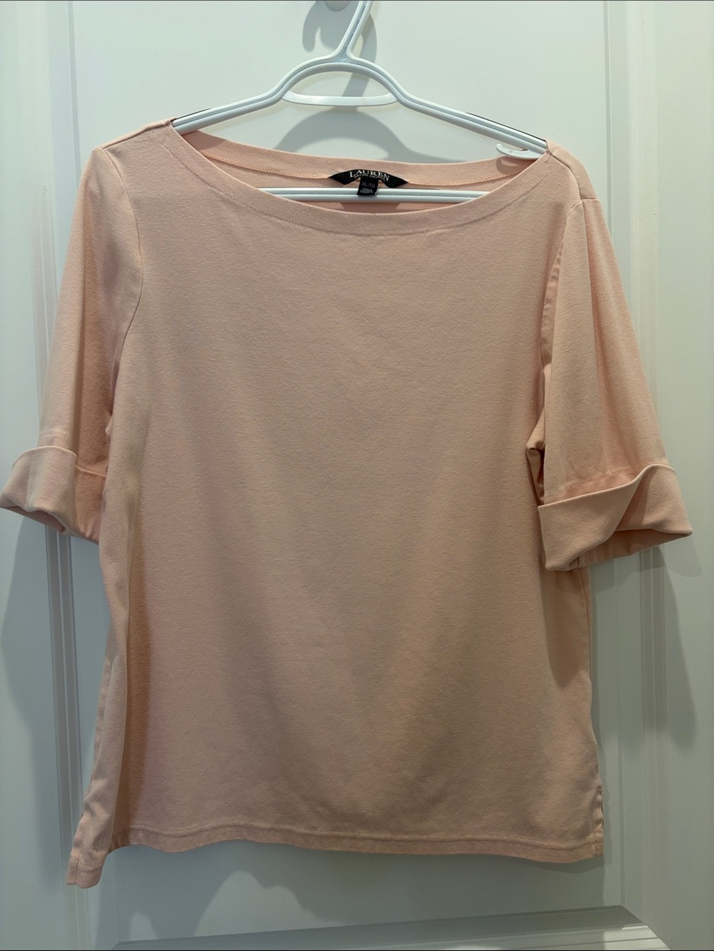 Ralph Lauren Women's Pale Blush Boatneck Short Sleeve Top